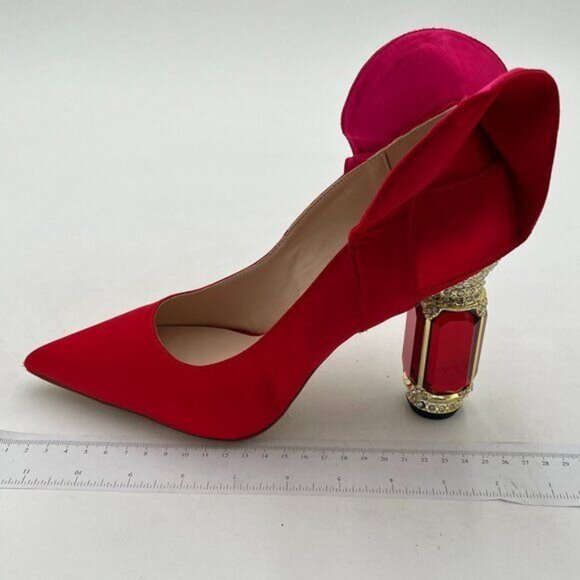 FSJ Women Bridal Pointed Toe Chunky Block High Heel Crystal Pumps Wedding - Picture 2 of 8